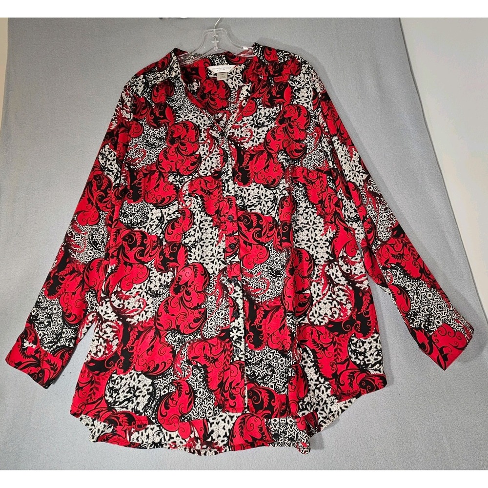 CJ Banks Christopher Banks black / red long blouse Size 1X long sleeve Corpcore